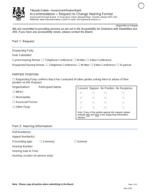 Accommodation - Request to Change Hearing Format - Ontario, Canada Download Pdf