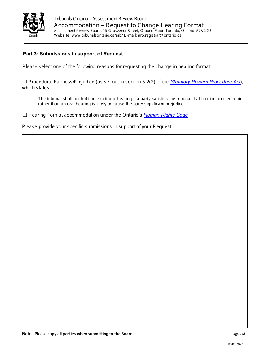 Accommodation - Request to Change Hearing Format - Ontario, Canada, Page 2