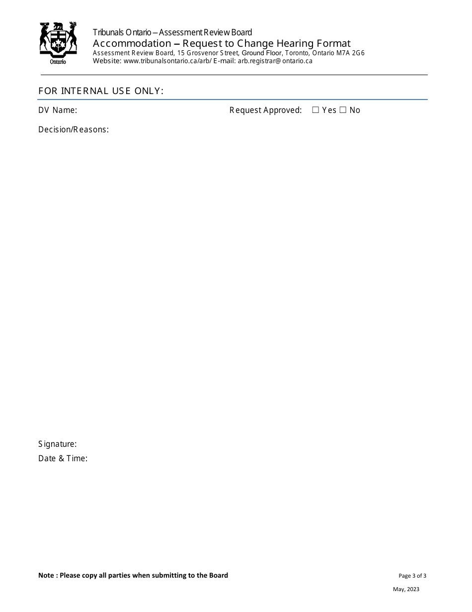 Accommodation - Request to Change Hearing Format - Ontario, Canada, Page 3
