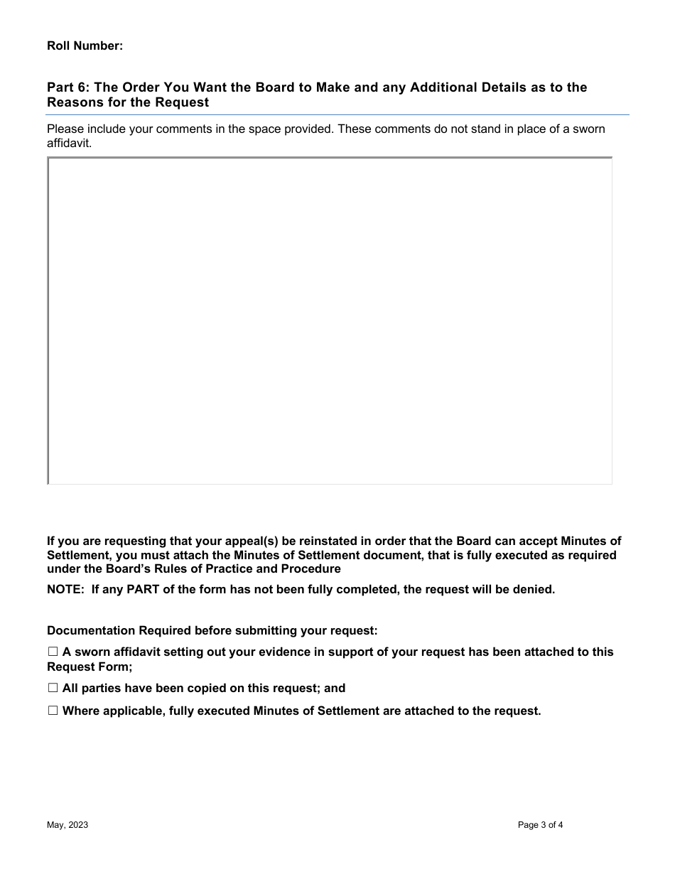 Request to Reinstate an Appeal - Ontario, Canada, Page 3