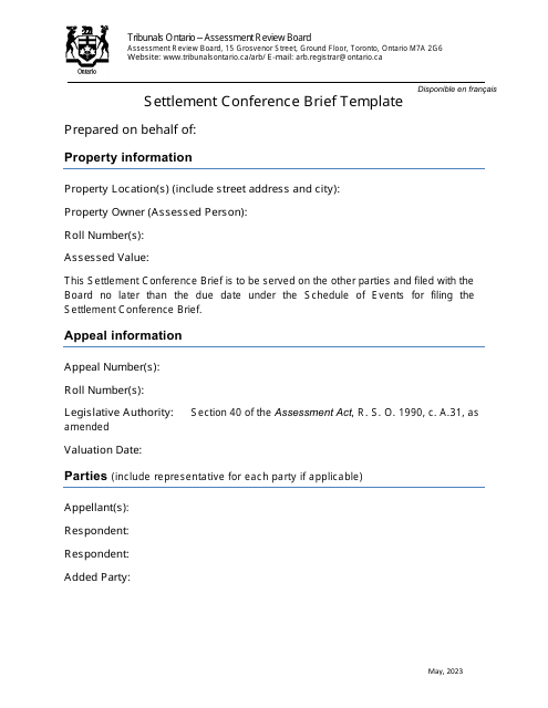 Settlement Conference Brief Template - Ontario, Canada Download Pdf
