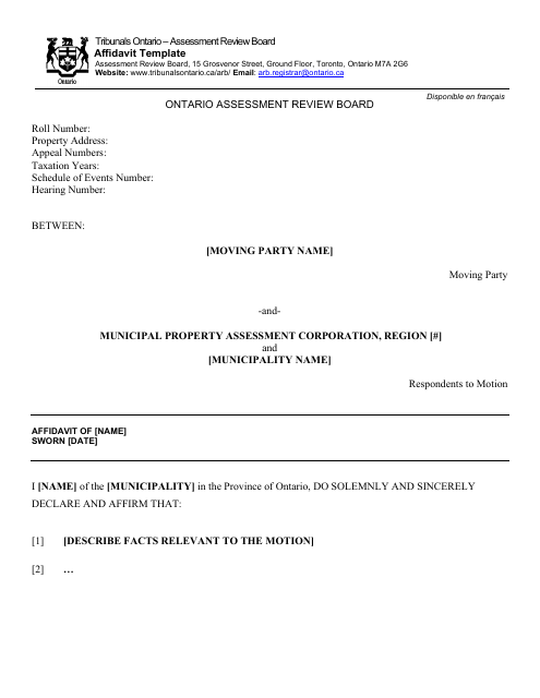 Affidavit Template - Ontario, Canada Download Pdf