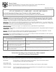Document preview: City of Toronto Act Complaint - Vacant Unit Rebate - Ontario, Canada