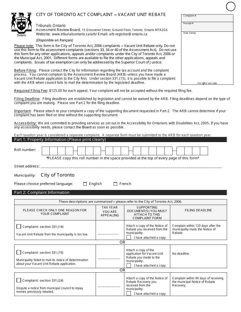 City of Toronto Act Complaint - Vacant Unit Rebate - Ontario, Canada, Page 4