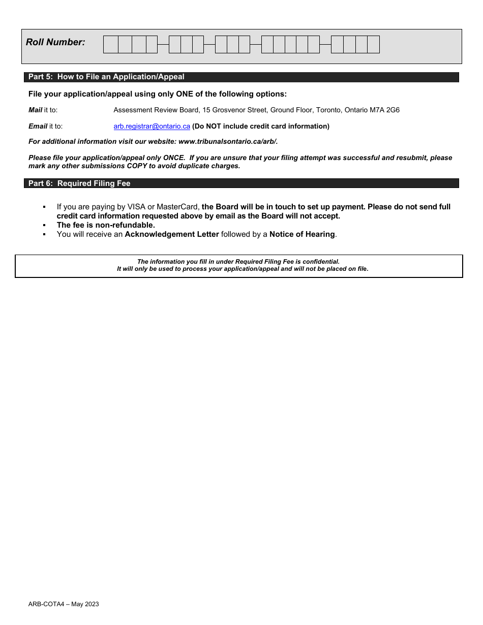 Form ARB-COTA4 City of Toronto Act Application / Appeal - Cancel, Reduce, Refund - Ontario, Canada, Page 7