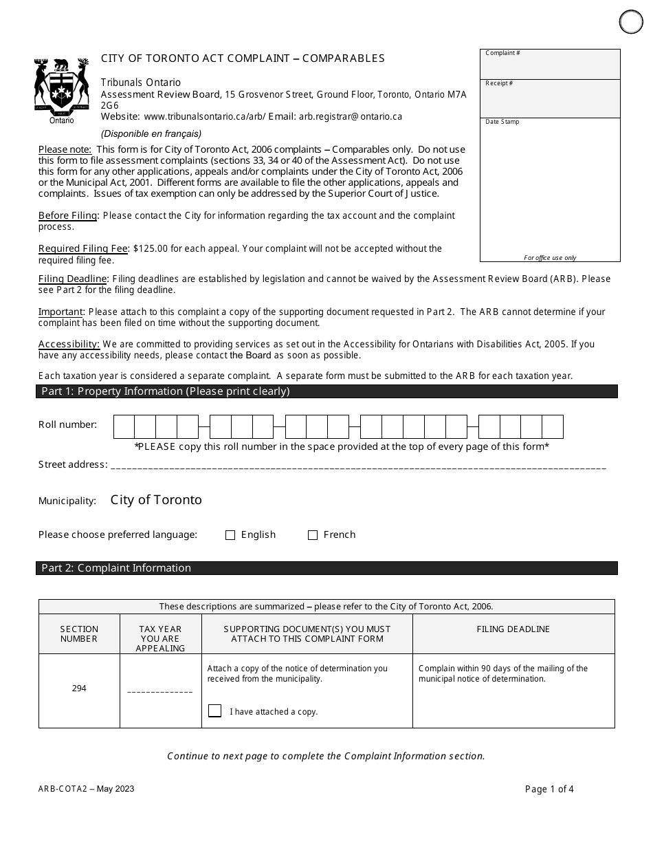Form ARB-COTA2 City of Toronto Act Complaint - Comparables - Ontario, Canada, Page 4