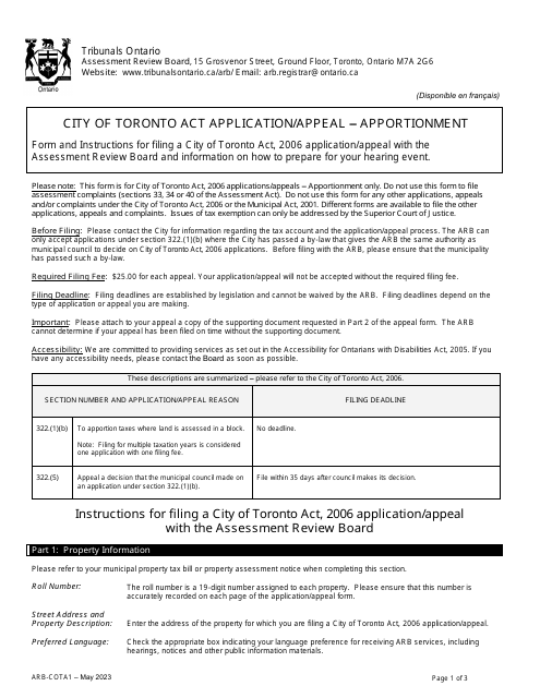 Form ARB-COTA1  Printable Pdf