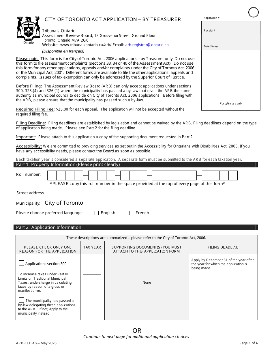 Form ARB-COTA6 City of Toronto Act Application - by Treasurer - Ontario, Canada, Page 4