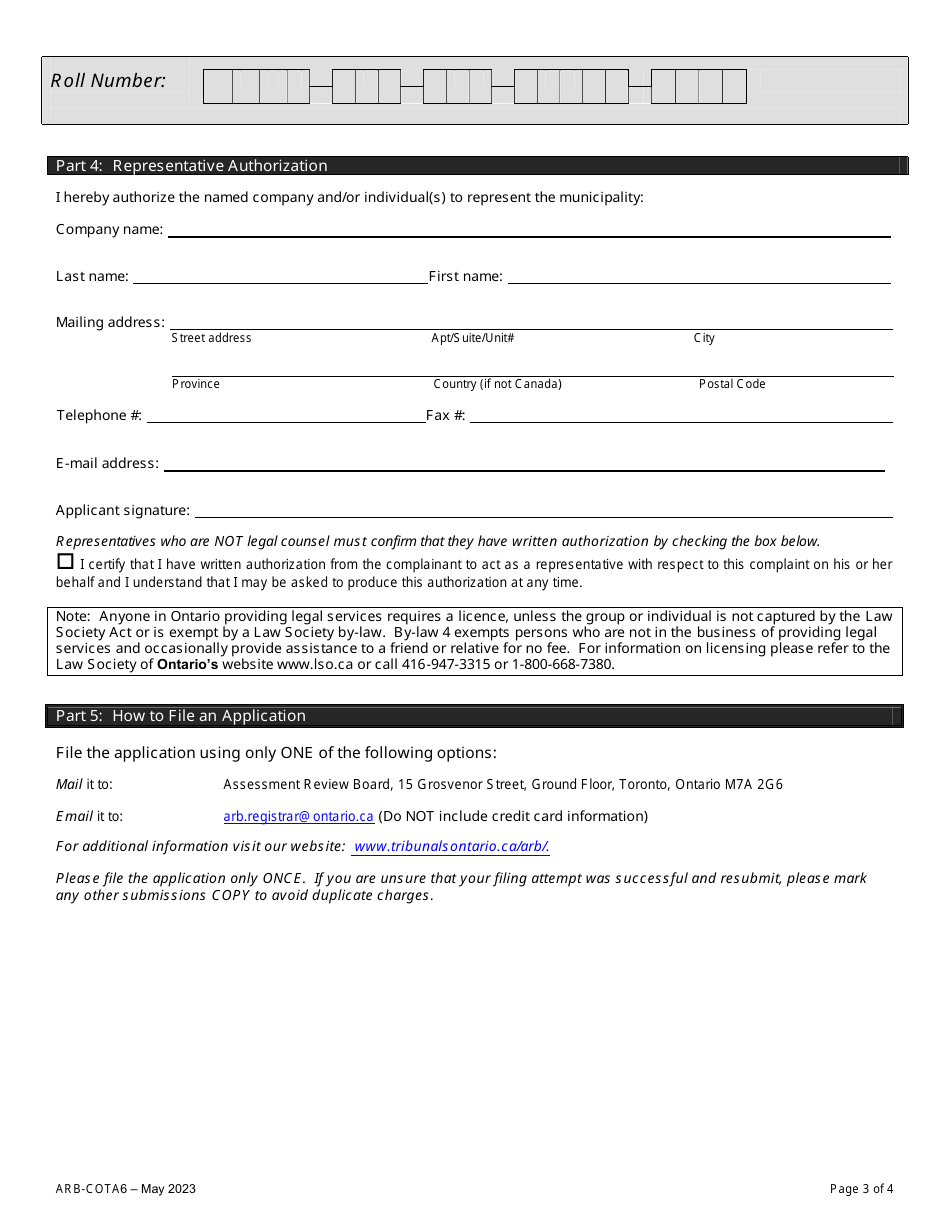 Form ARB-COTA6 City of Toronto Act Application - by Treasurer - Ontario, Canada, Page 6