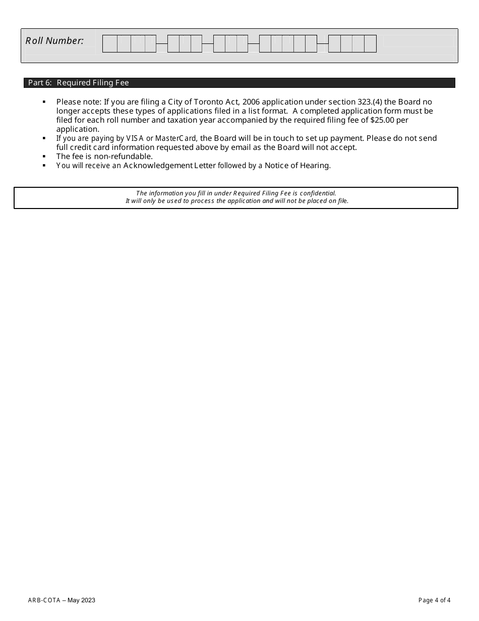 Form ARB-COTA6 City of Toronto Act Application - by Treasurer - Ontario, Canada, Page 7