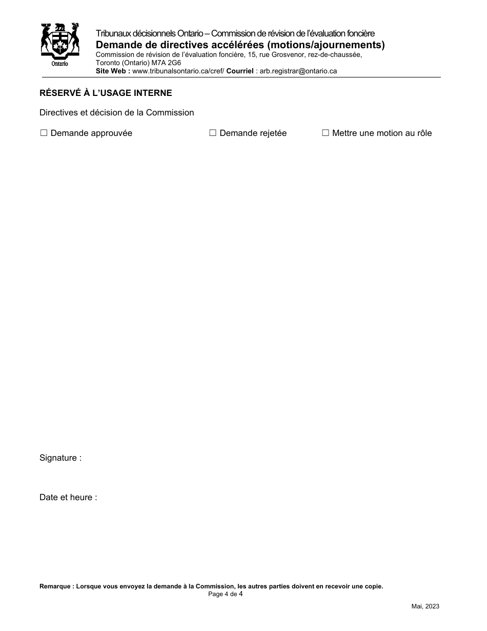 Demande De Directives Accelerees (Motions / Ajournements) - Ontario, Canada (French), Page 4