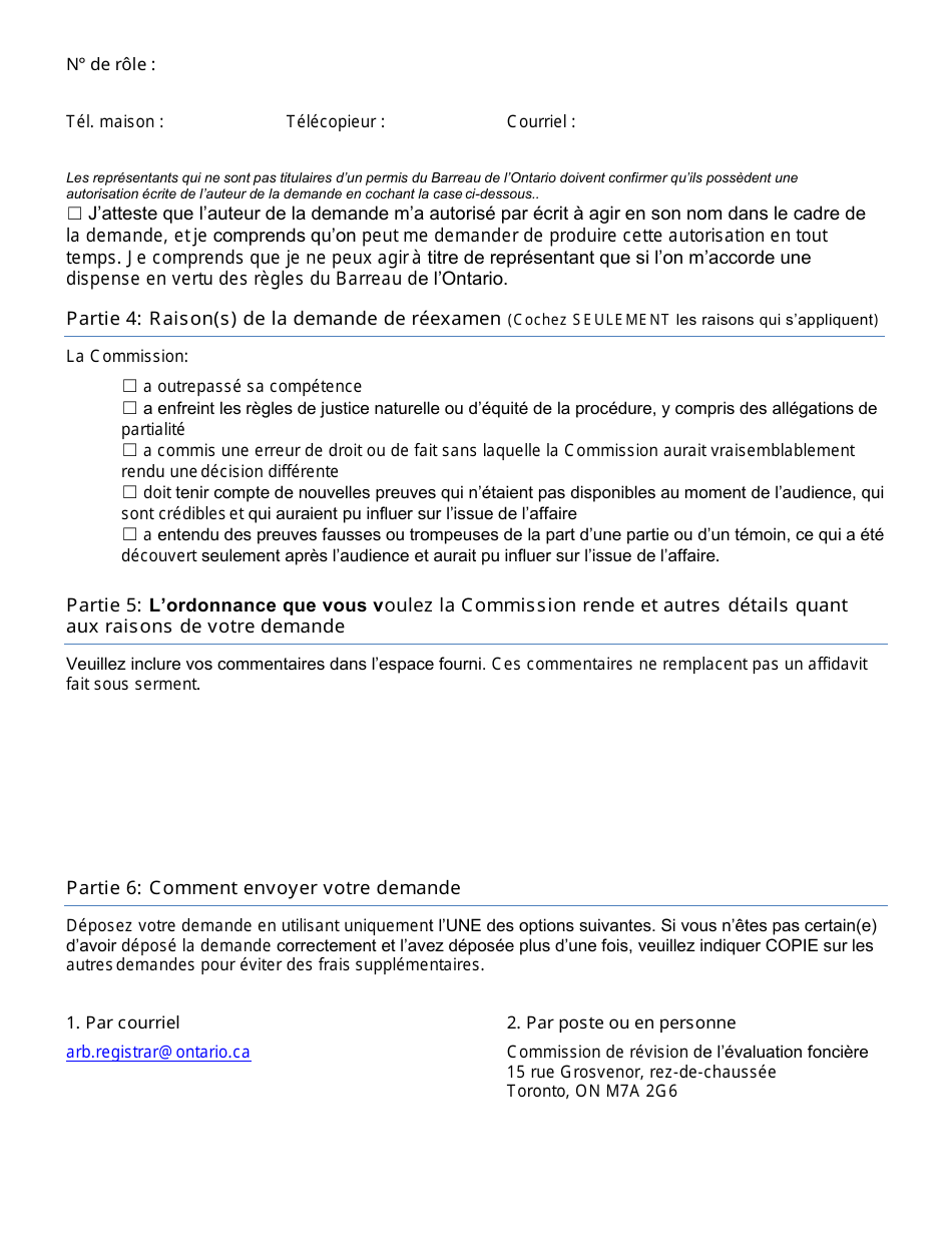 Demande De Reexamen Dune Decision Ou Dune Ordonnance De La Cref - Ontario, Canada (French), Page 2