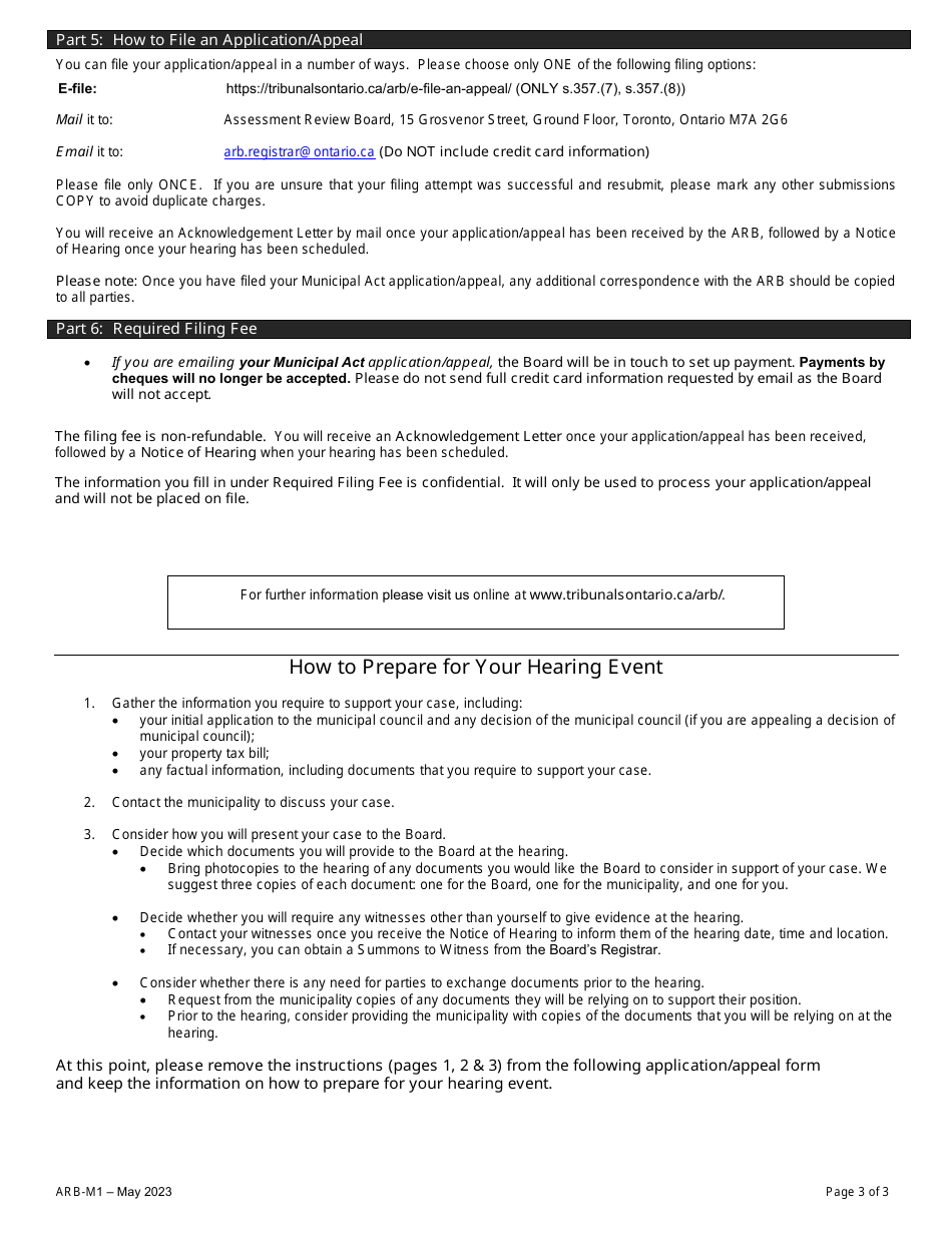 Form ARB-M1 Municipal Act Application / Appeal - Cancel, Reduce, Refund - Ontario, Canada, Page 3