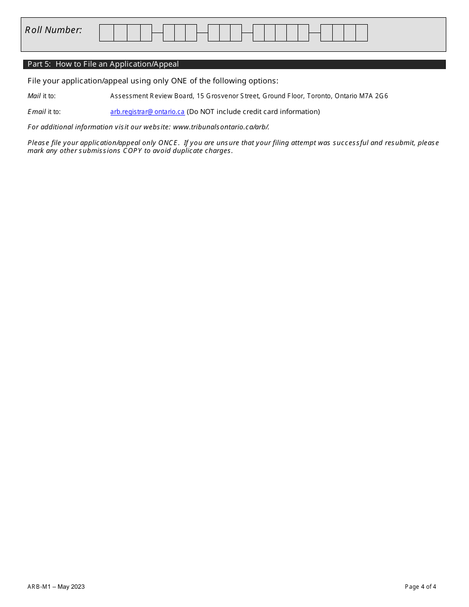 Form ARB-M1 Municipal Act Application / Appeal - Cancel, Reduce, Refund - Ontario, Canada, Page 7