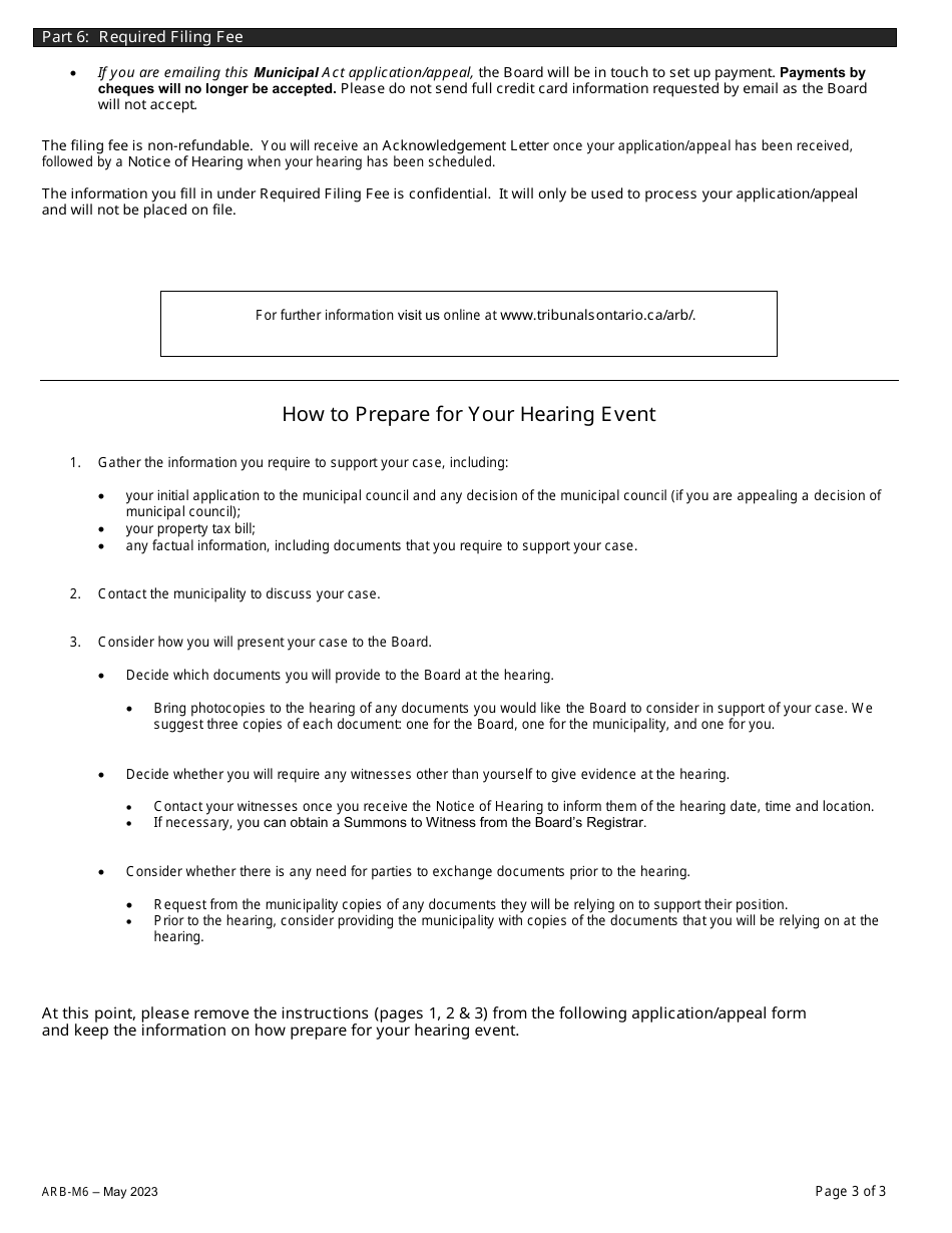Form ARB-M6 Municipal Act Application / Appeal - Limitation of Taxes - Ontario, Canada, Page 3