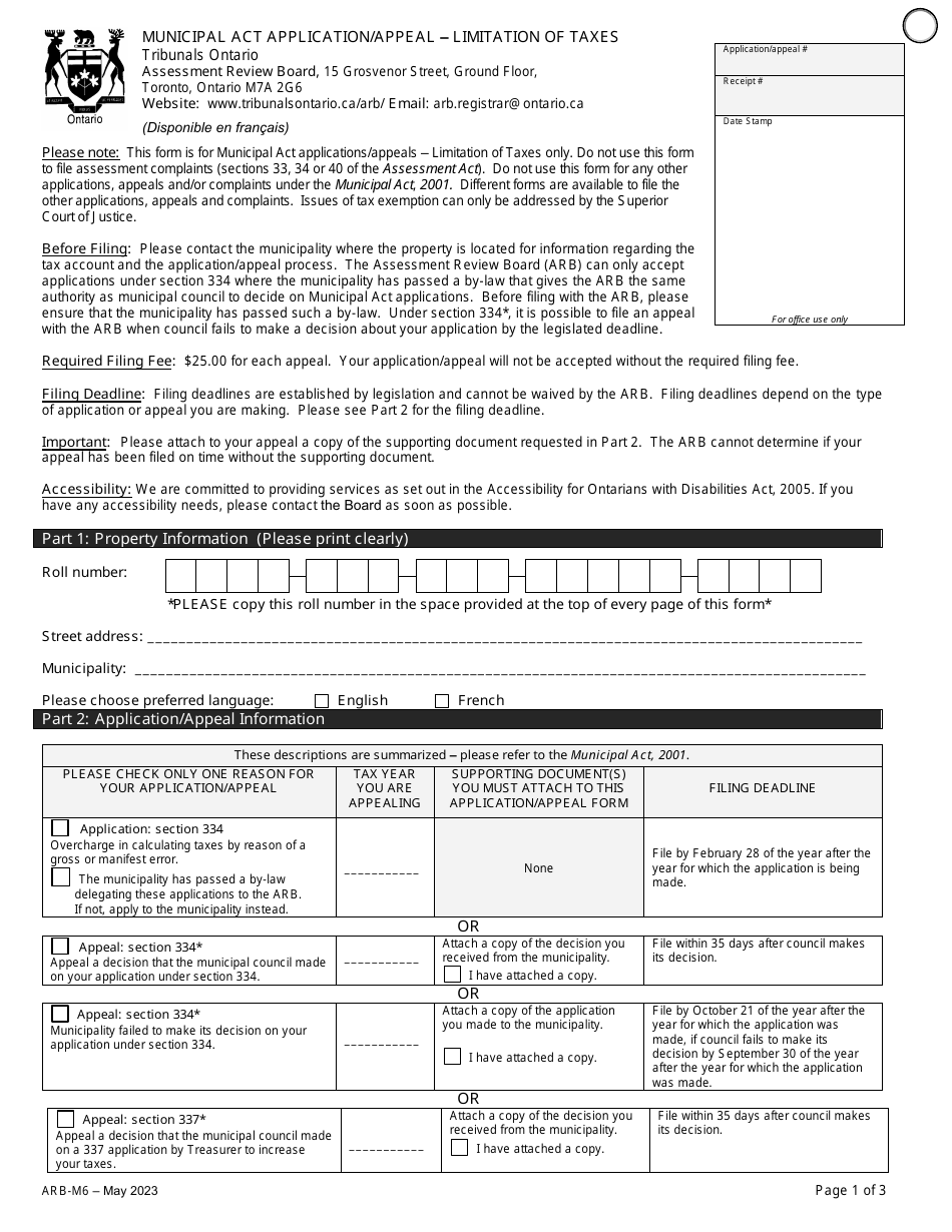 Form ARB-M6 Municipal Act Application / Appeal - Limitation of Taxes - Ontario, Canada, Page 4