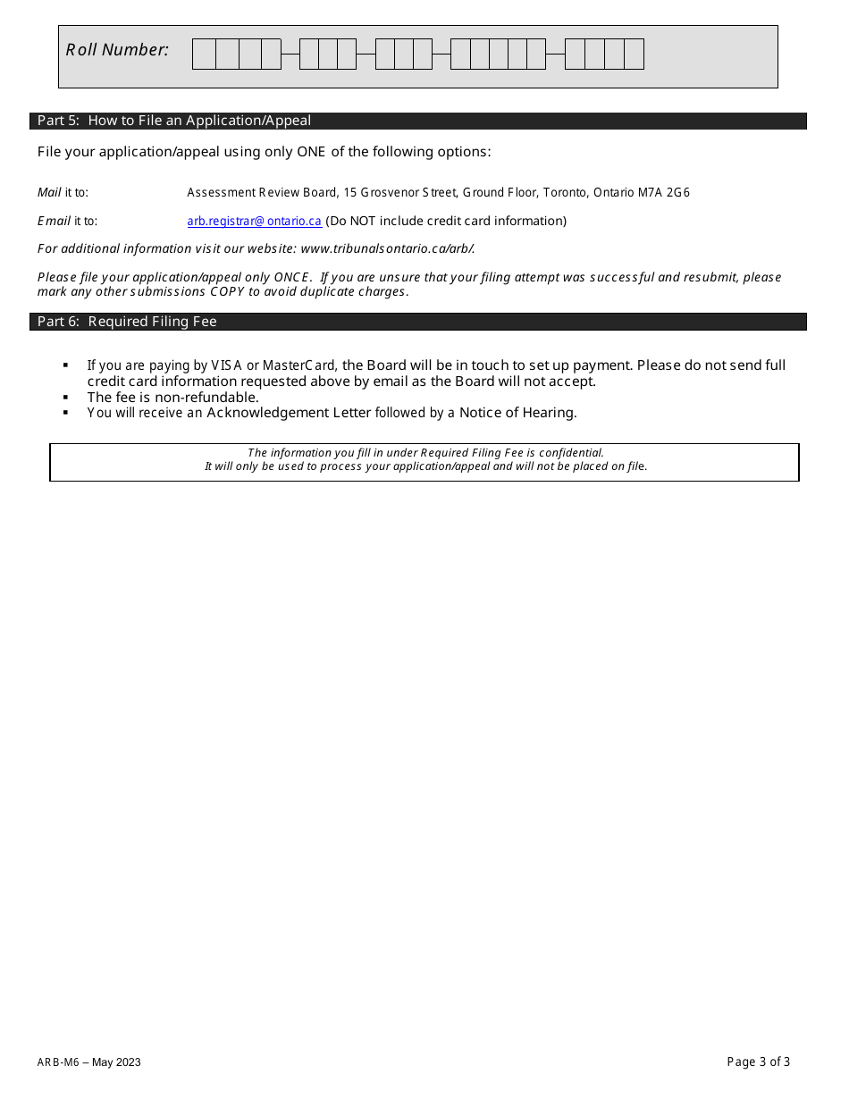 Form ARB-M6 Municipal Act Application / Appeal - Limitation of Taxes - Ontario, Canada, Page 6
