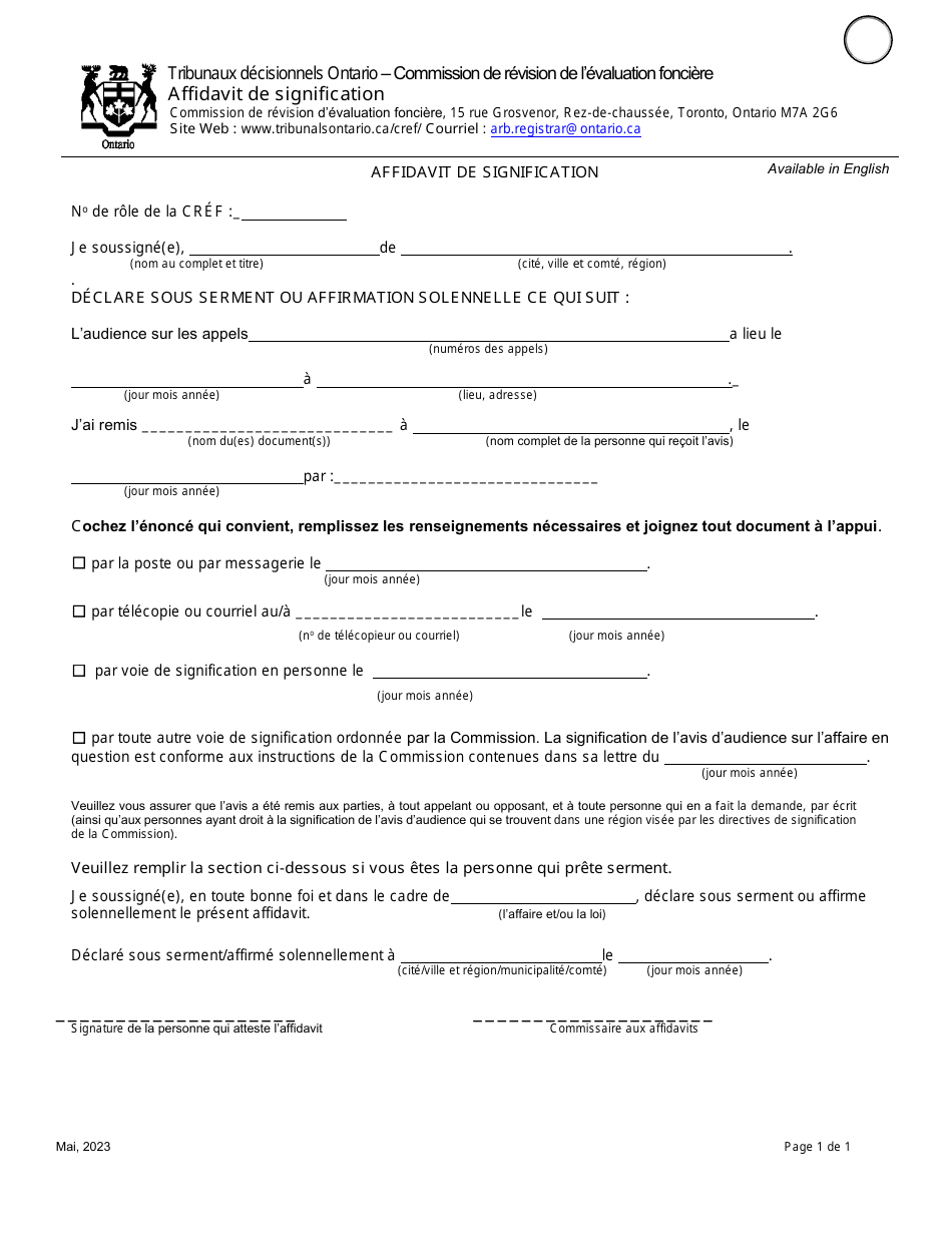 Ontario Canada Affidavit De Signification Download Fillable Pdf 2021 — 2024 Templateroller 1090