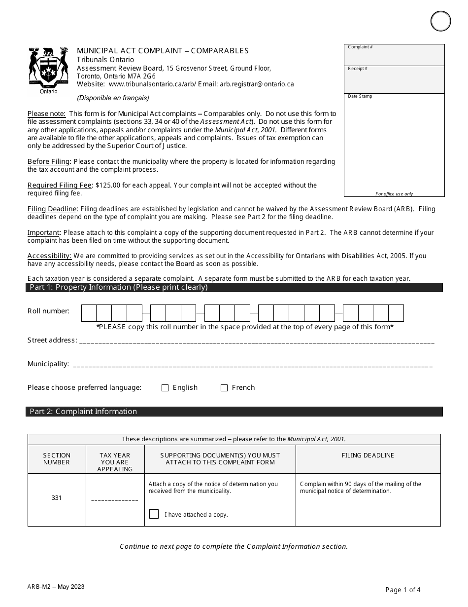 Form ARB-M2 Municipal Act Complaint - Comparables - Ontario, Canada, Page 4