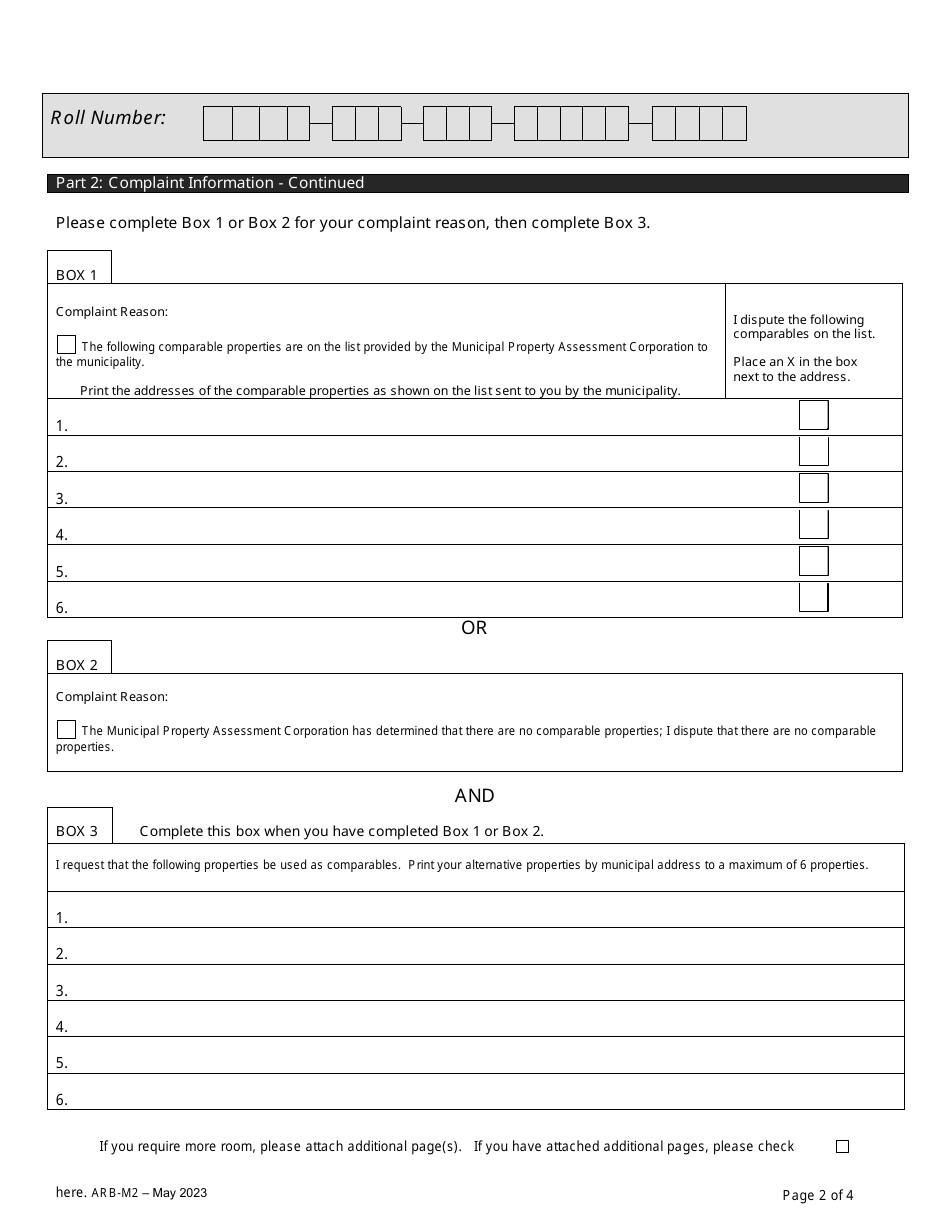 Form ARB-M2 Municipal Act Complaint - Comparables - Ontario, Canada, Page 5