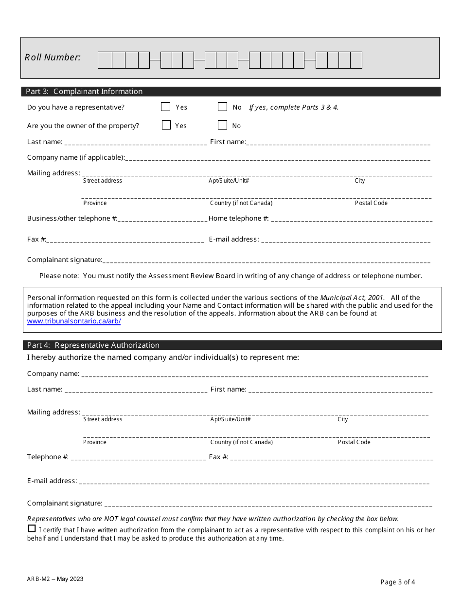 Form ARB-M2 Municipal Act Complaint - Comparables - Ontario, Canada, Page 6