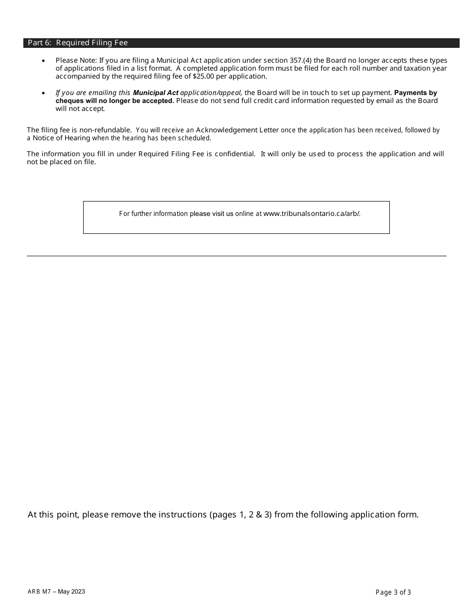Form ARB-M7 Municipal Act Application - by Treasurer - Ontario, Canada, Page 3