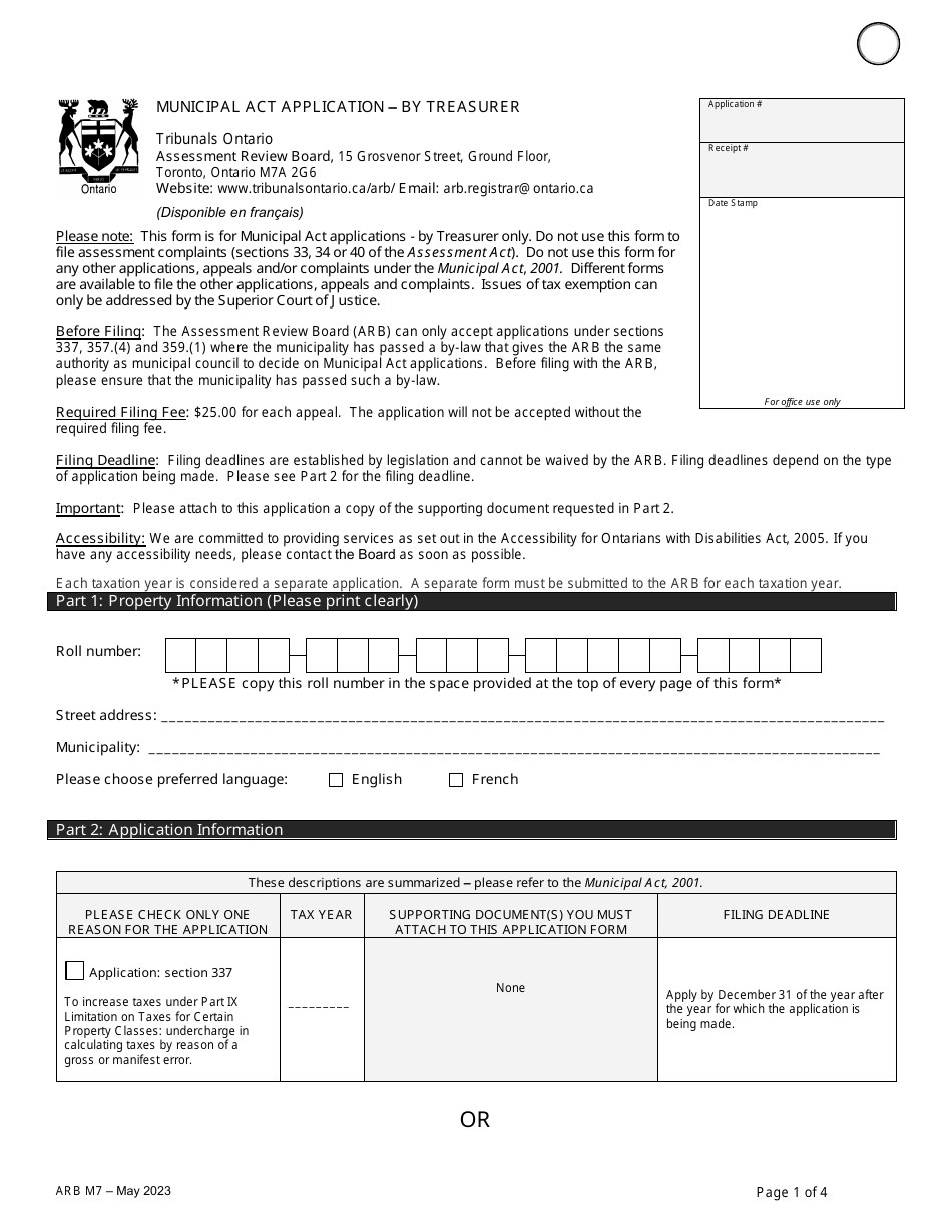 Form ARB-M7 Municipal Act Application - by Treasurer - Ontario, Canada, Page 4
