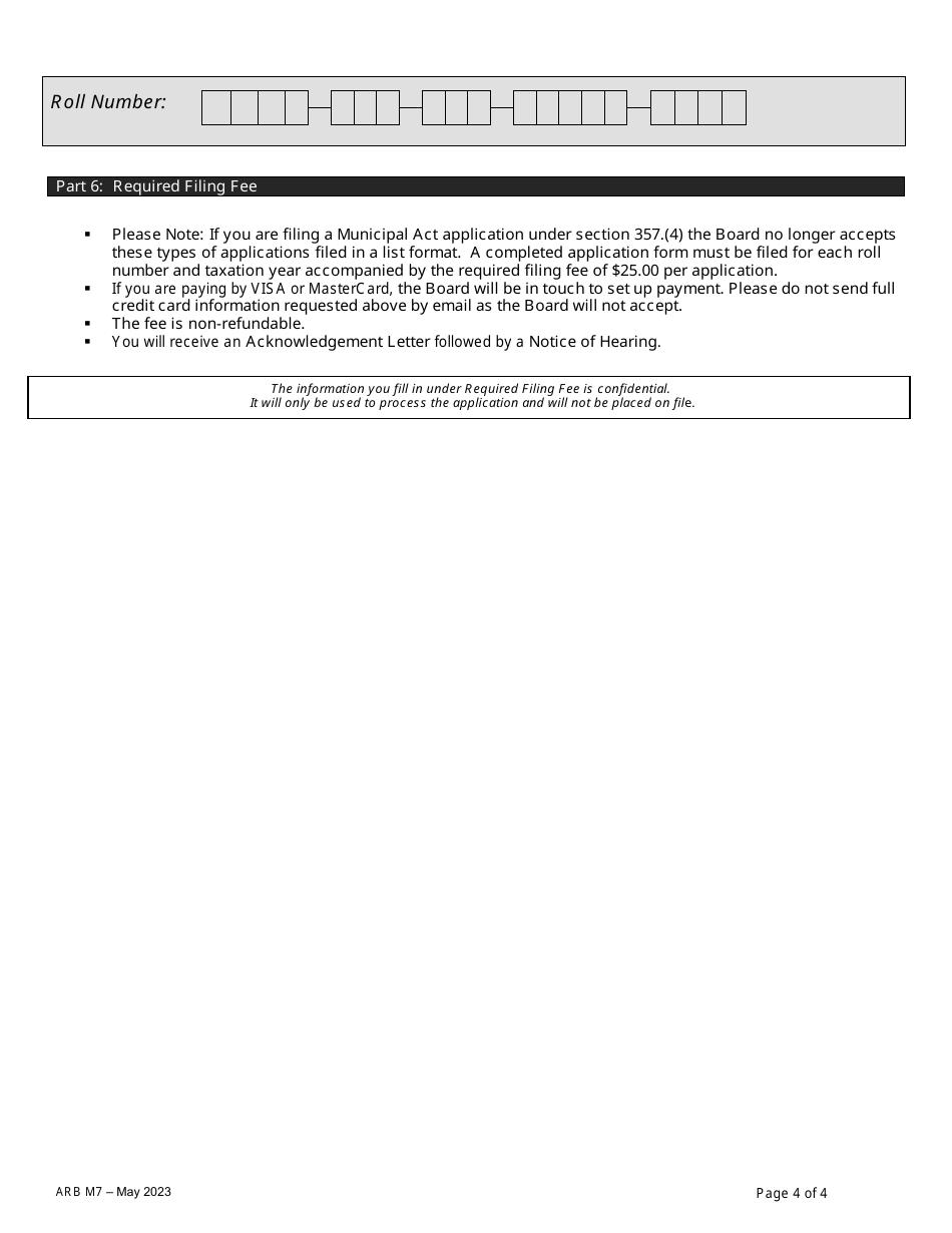 Form ARB-M7 Municipal Act Application - by Treasurer - Ontario, Canada, Page 7