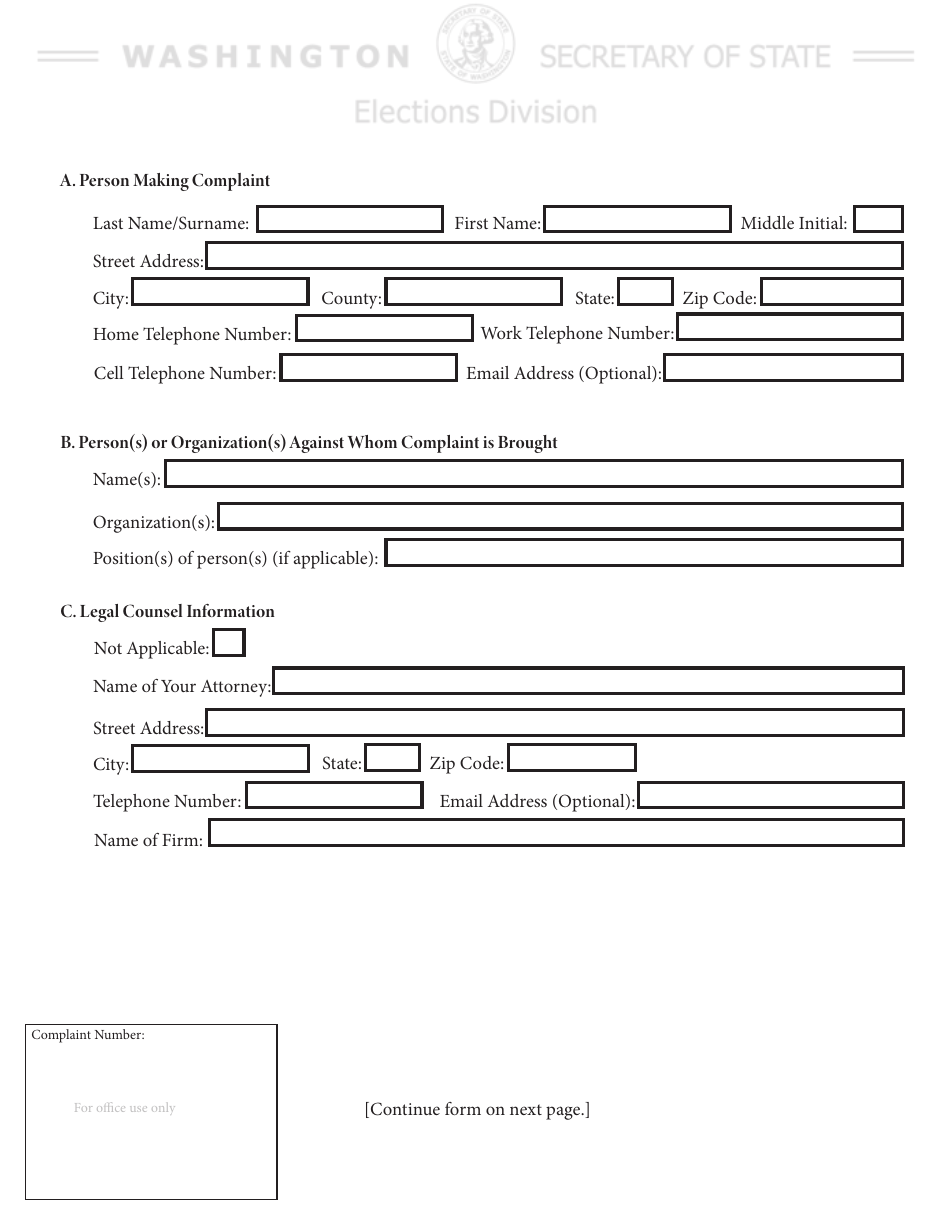 Hava Administrative Complaint Form - Washington, Page 2