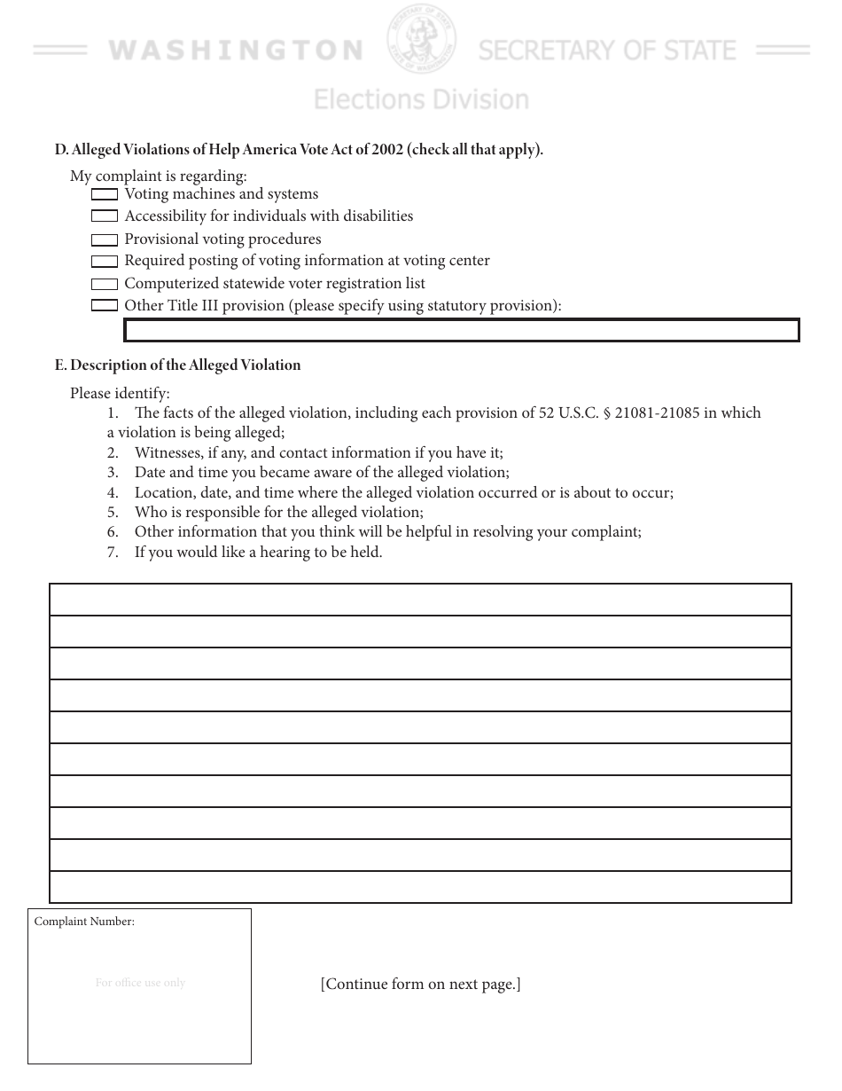 Hava Administrative Complaint Form - Washington, Page 3