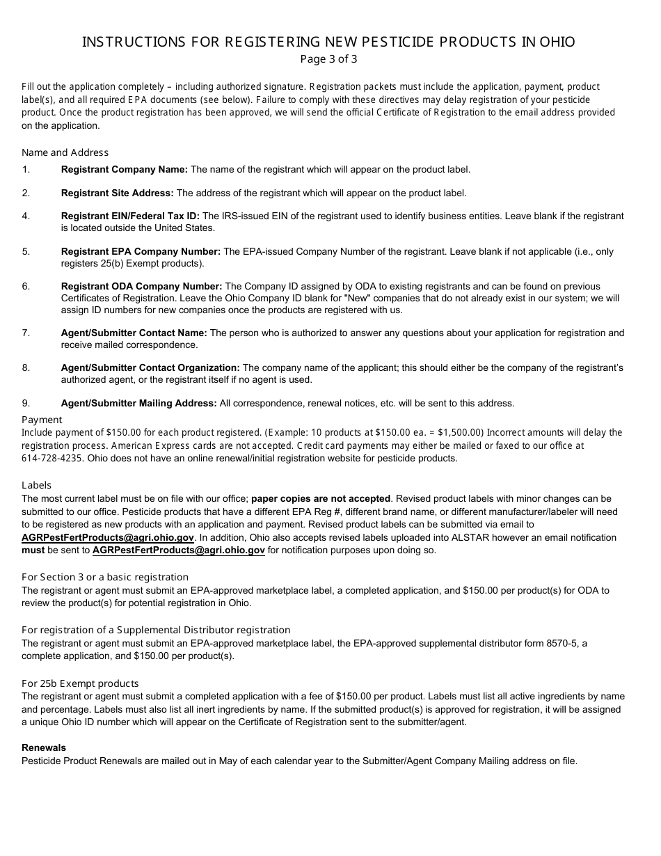 Ohio Application for Registration of New Pesticide Products Fill Out