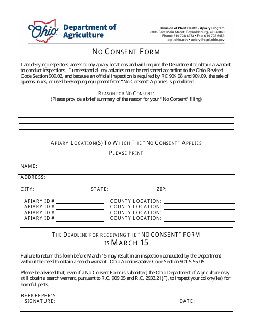 No Consent Form - Ohio Download Pdf