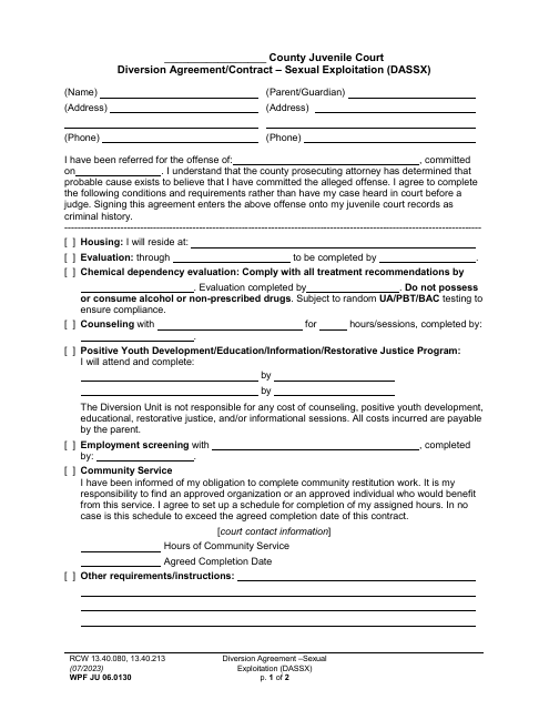 Form WPF JU06.0130 Diversion Agreement/Contract - Sexual Exploitation (Dassx) - Washington