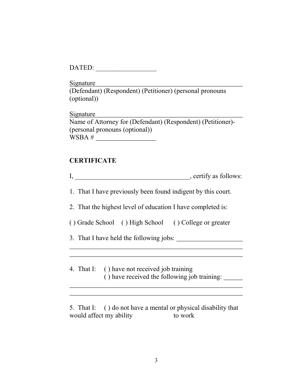 RAP Form 13 Motion for Order of Indigency - Washington, Page 3
