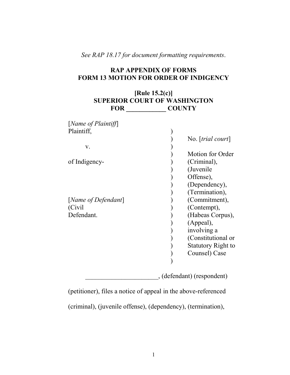 RAP Form 13 Download Printable PDF Or Fill Online Motion For Order Of rap-form-13-download-printable-pdf-or-fill-online-motion-for-order-of