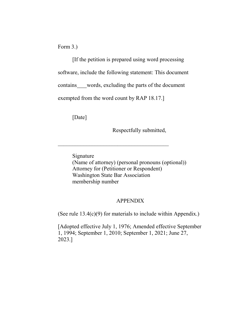 RAP Form 9 Petition for Review - Washington, Page 3