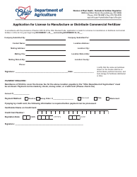 Document preview: Application for License to Manufacture or Distribute Commercial Fertilizer - Ohio