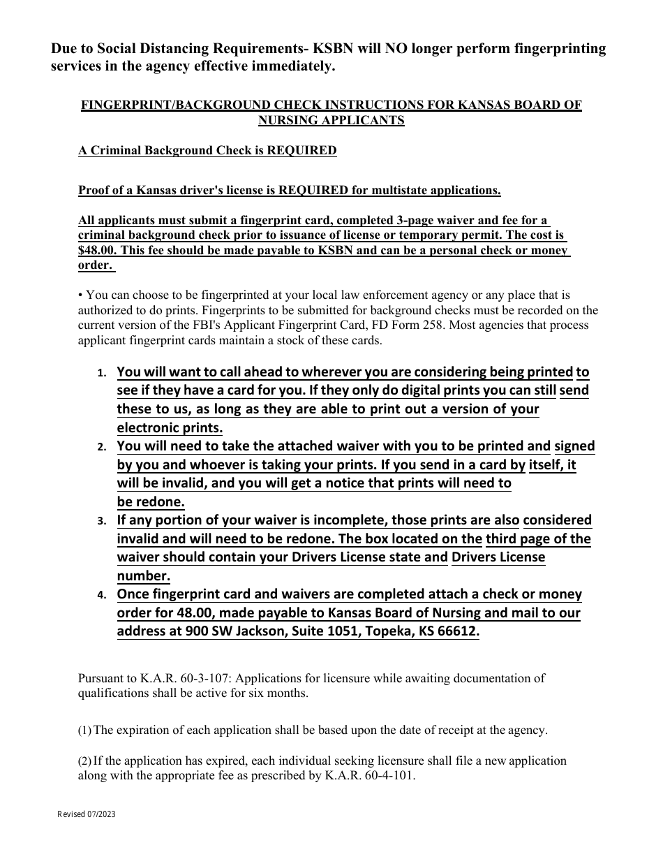 Waiver Agreement and Fbi Privacy Act Statement - Kansas, Page 1