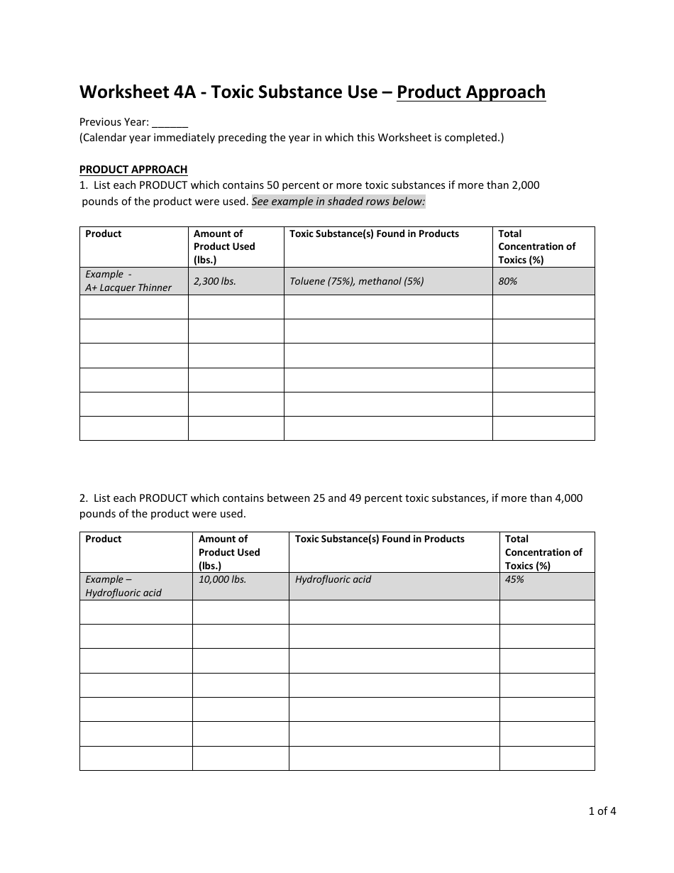 Complete Plan - Worksheets 1-10 - Toxic Use and Hazardous Waste Reduction (Tuhwr) - Vermont, Page 4