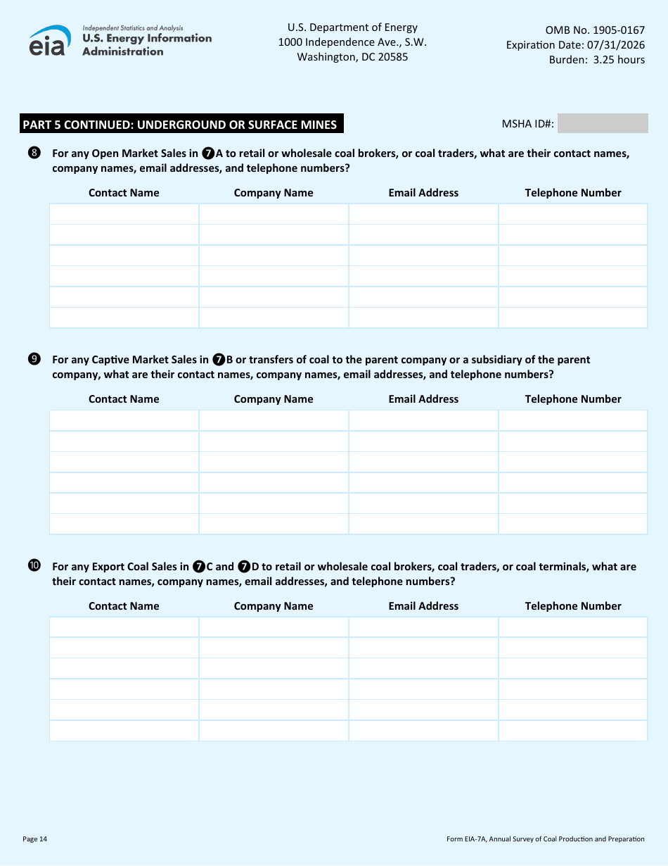 Form EIA-7A Annual Survey of Coal Production and Preparation, Page 14