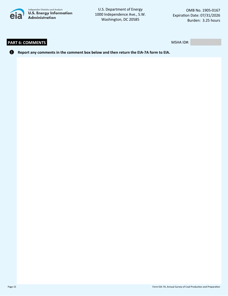 Form EIA-7A Annual Survey of Coal Production and Preparation, Page 15