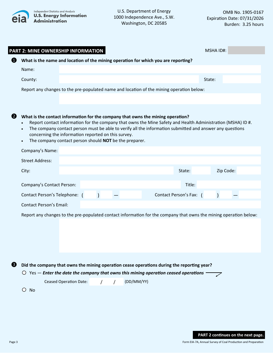 Form EIA-7A Annual Survey of Coal Production and Preparation, Page 3