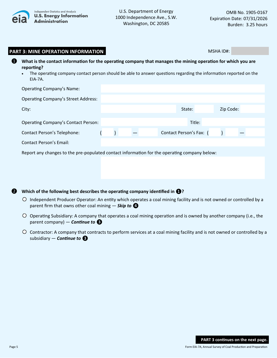 Form EIA-7A Annual Survey of Coal Production and Preparation, Page 5