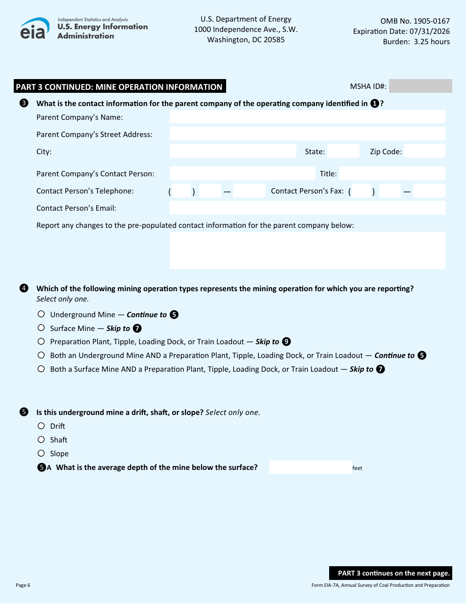 Form EIA-7A Annual Survey of Coal Production and Preparation, Page 6