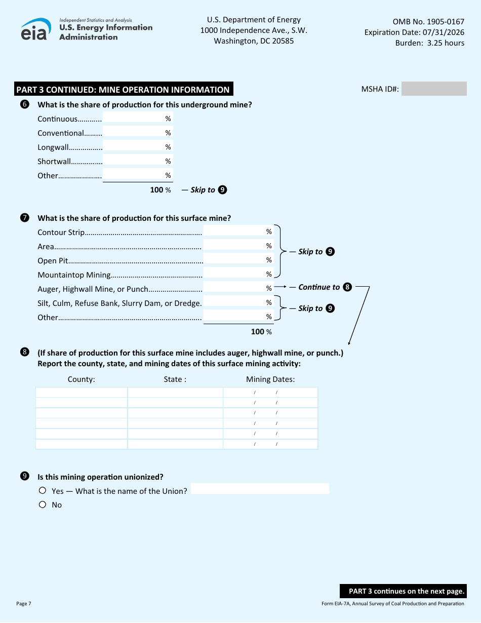 Form EIA-7A Annual Survey of Coal Production and Preparation, Page 7