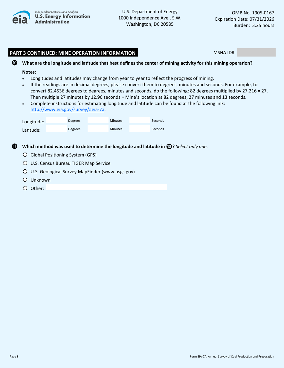 Form EIA-7A Annual Survey of Coal Production and Preparation, Page 8