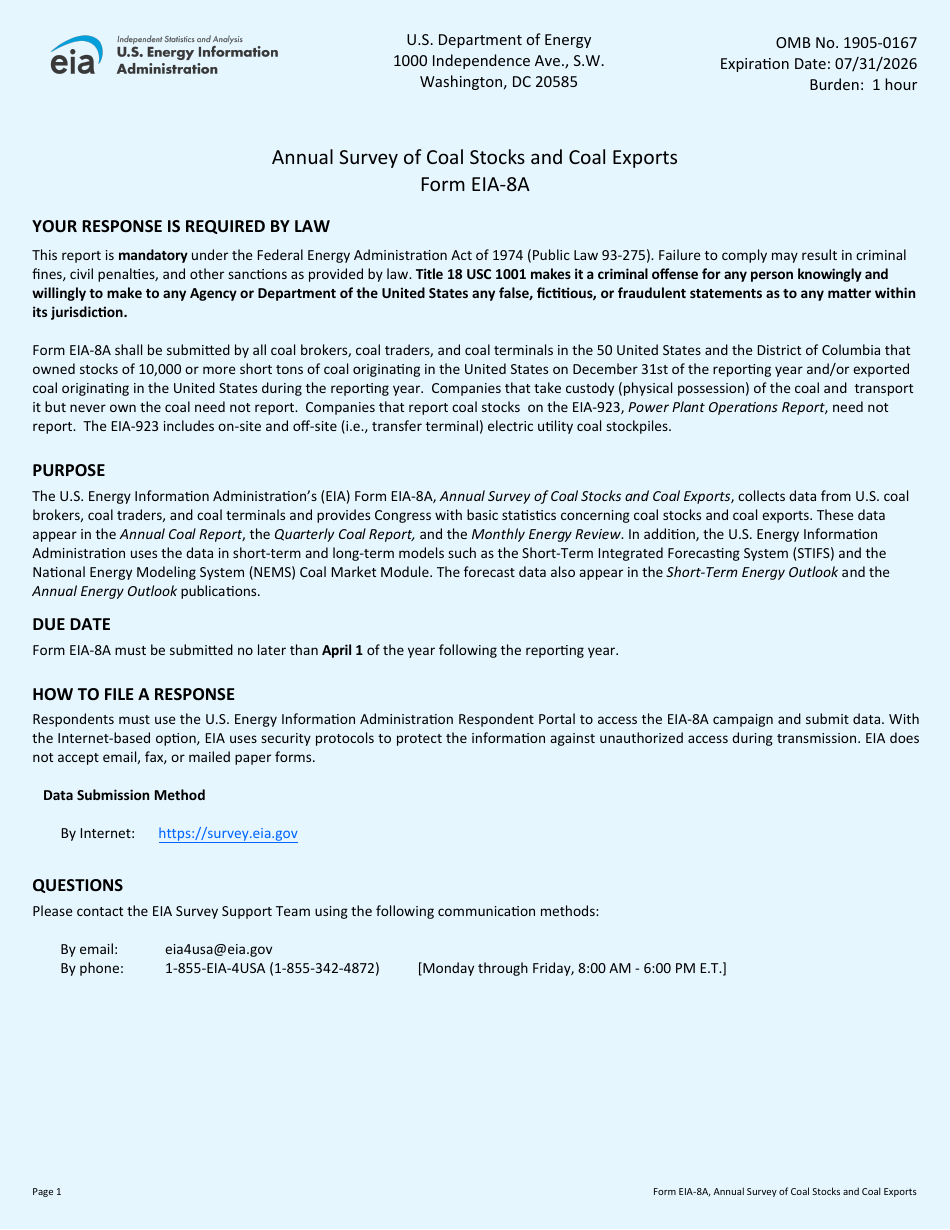 Form EIA-8A - Fill Out, Sign Online and Download Printable PDF ...