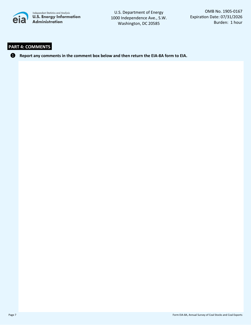 Form EIA-8A Annual Survey of Coal Stocks and Coal Exports, Page 7