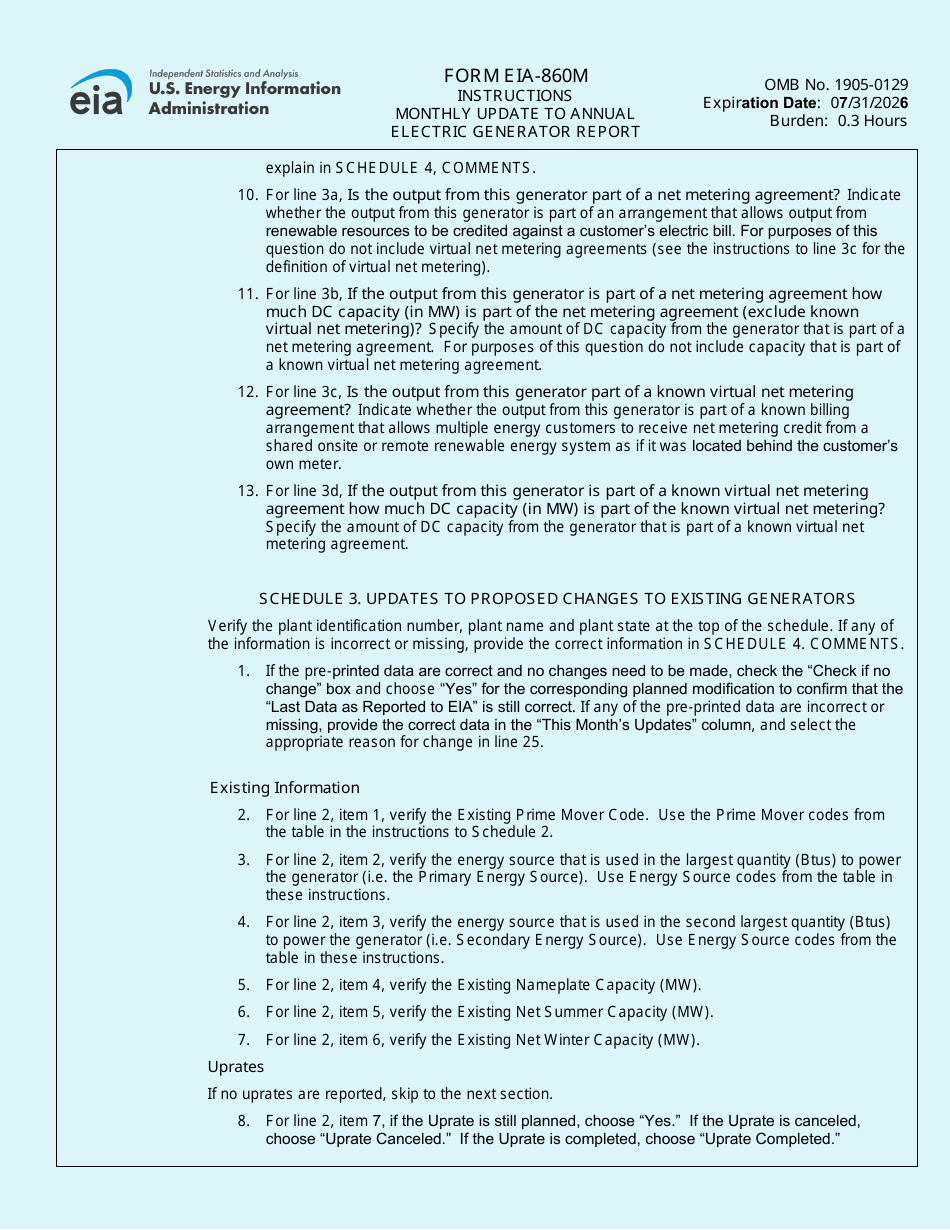 Instructions for Form EIA-860M Monthly Update to Annual Electric Generator Report, Page 4