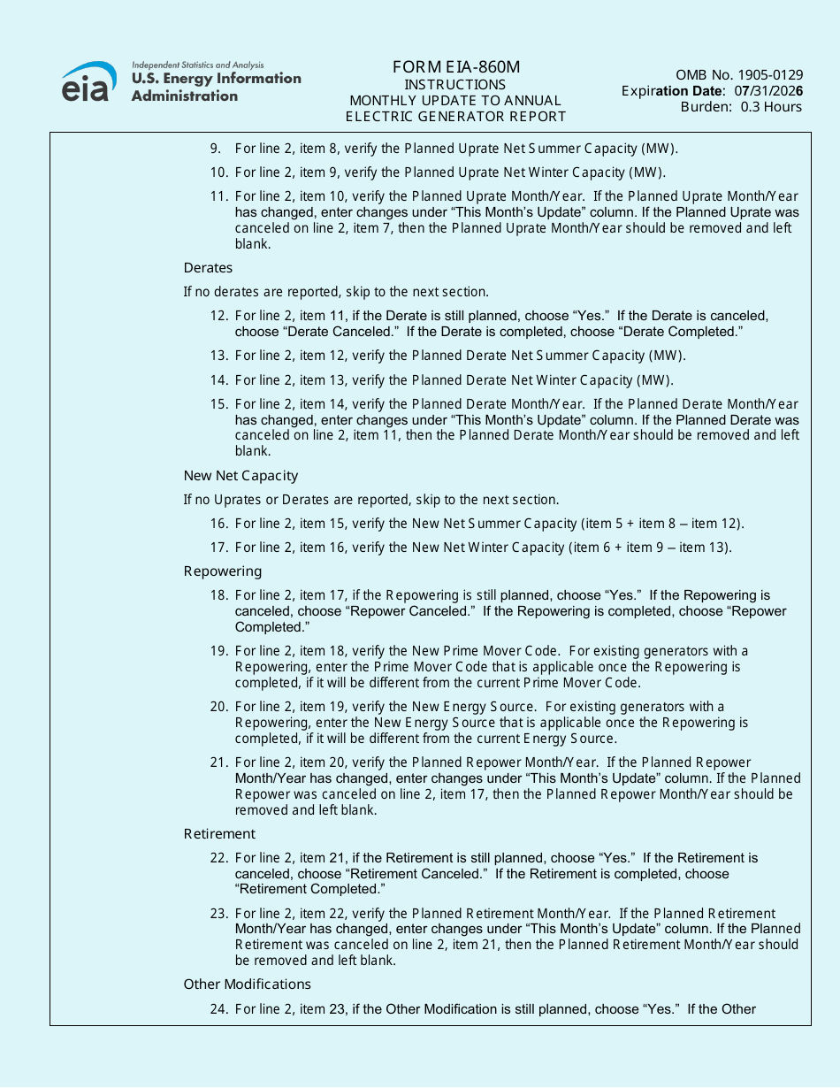 Instructions for Form EIA-860M Monthly Update to Annual Electric Generator Report, Page 5